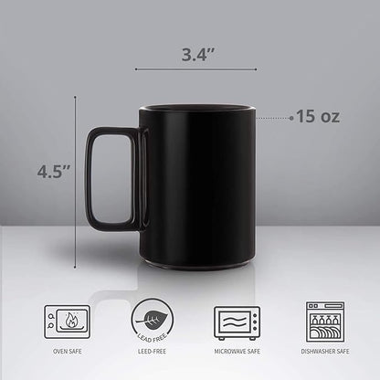 E-liu Porcelain Tea Mugs Coffee Mug Set, Large 15 Ounces Cups for Coffee, Tea, Cocoa, and Mulled Drinks, Set of 6, Black