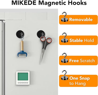 MIKEDE Black Magnetic Hooks, 80Lbs Heavy Duty Earth Magnets with Hooks for Cruise Cabin, Strong Magnet Hooks for Hanging, Super Metal Magnetic Hanger for Grill, Fridge, Kitchen - Pack of 10