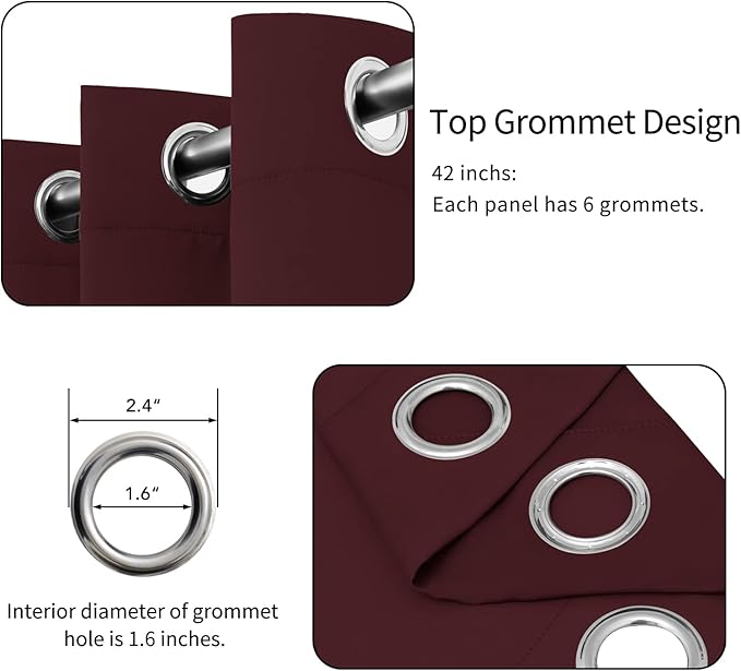 Easy-Going Blackout Curtains for Bedroom, Solid Thermal Insulated Grommet and Noise Reduction Window Drapes, Room Darkening Curtains for Living Room, 2 Panels(42x84 in, Wine)