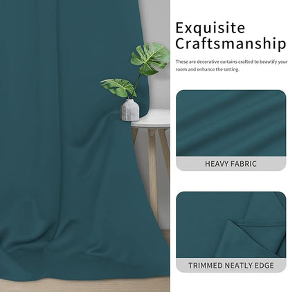 Easy-Going Blackout Curtains for Bedroom, Solid Thermal Insulated Grommet and Noise Reduction Window Drapes, Room Darkening Curtains for Living Room, 2 Panels(42x72 in, Peacock Blue)