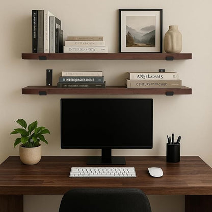 CONSDAN Floating Shelves for Wall Mounted Book Shelf Hanging Shelves Floating Bookshelf for Bedroom, Bathroom, Living Room, Kitchen USA Grown Solid Hardwood, Dark Maple 24x7.5x1.5 in (Set of 2)