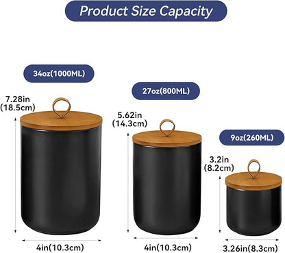 Ceramic Storage Jars, Modern Elegant Highly Polished Airtight Gorgeous Storage Canisters with Wooden Lid Small Food Stroage Jar for Kitchen Spice Tea Vanilla Sugar Coffee Beans (Black trumpet)
