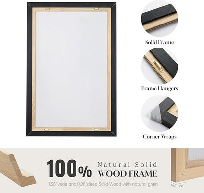 Framed Black Abstract Wall Art, Modern Canvas Prints Paintings Artwork for Walls, Square Minimalist All Black Pictures for Living Room, Hallway, Fireplace, Bedroom, Office, Bathroom Wall Decor