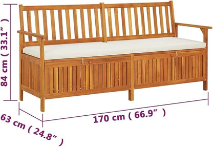 vidaXL Solid Acacia Wood Storage Bench with Cushion- Brown & Cream White, Indoor-Outdoor Versatile Bench with Ample Storage, Comfortable Padded Cushion Included