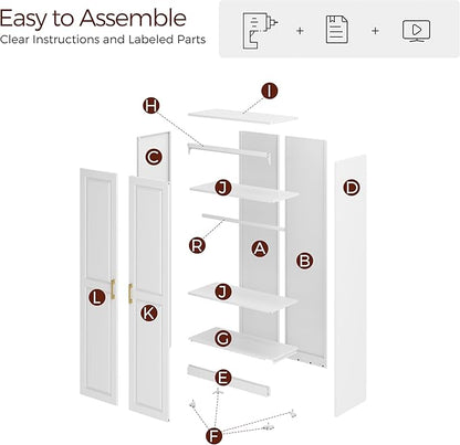 71" Metal Armoire Wardrobe Closet with 2 Doors, Tall Wardrobe Cabinet with Hanging Rod and Adjustable Shelves, White Clothing Storage Cabinets for Bedroom, Laundry Room, Home Office