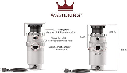 Waste King Garbage Disposal for Kitchen Sink with Power Cord, Compact Food Waste Disposer, L-111