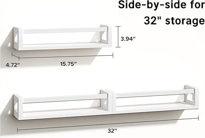 Upgraded Thick Floating Shelves - Multi-Use Wall-Mounted Bookshelves for Kids and Nursery, Ideal for Books, Toys, Spice Rack, Decor - White