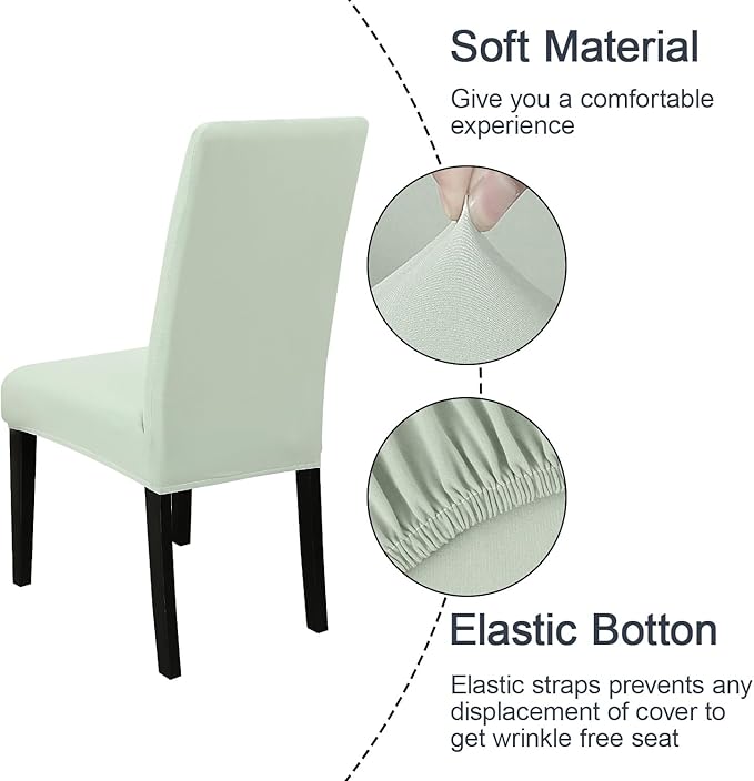 JQinHome Smoke Green Chair Covers for Dining Room Set of 4, High Stretch Removable Washable Parsons Chair Slipcover for Home Party Hotel Wedding Ceremony (4PCS,Smoke Green)