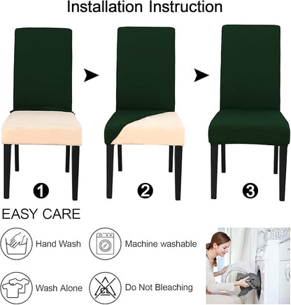 JQinHome Chair Covers for Dining Chairs, High Stretch Removable Washable Chair Protector Cover Set of 2, Chair Slipcovers for Dining Room, Kitchen,Home Party,Wedding Ceremony(Hunter Green, 2PC)