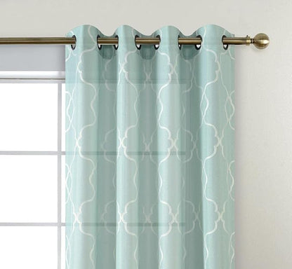 MIUCO Moroccan Embroidery Semi Sheer Curtains Faux Linen Grommet Panels for Living Room 52 x 84 Inch 2 Panels Set, Subtle Green