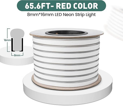 GZBtech Flexible LED Neon Rope Lights 66FT,AC 110-120V Waterproof Strip Light, 120 LEDs/M Cuttable Connectable Neon Lighting for Indoor Outdoor Home Decor/Commercial Building Use-Red 20M