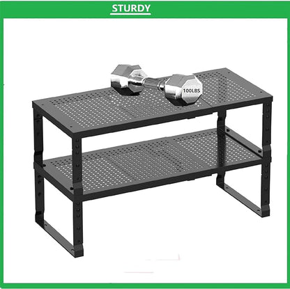 Metal Stackable Expandable Storage Shelf - Multi-Functional Home Storage Shelf, Suitable for Kitchen, Cabinet，Bathroom, Office, Garage, etc.（3PACKS/Black/Large
