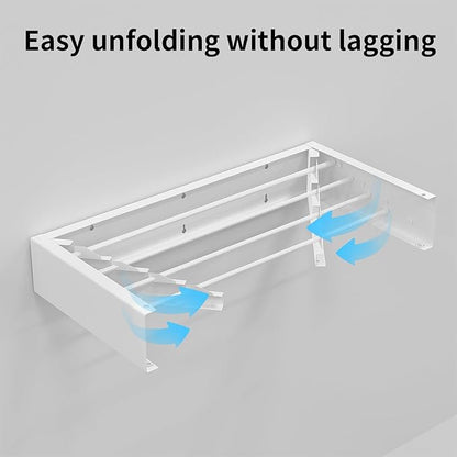 Wall Mounted Drying Rack for Laundry 23.6'', Folding Drying Rack Clothing Wall Mount with 4 Rods, Space Saving for Indoor Outdoor Bathroom Balcony (White, 23.6'')