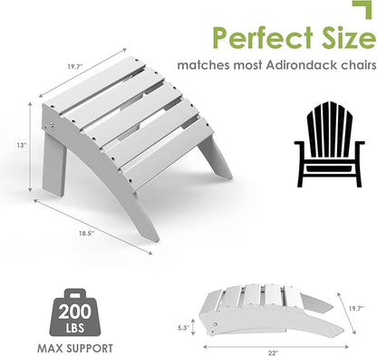 GREENVINES Adirondack-Ottoman | Set of 4 | HDPE Plastic | Outdoor Footrest | All Weather | Foot Rest | Foot Stool | White | for Adirondack Chair | for Patio Backyard Pool