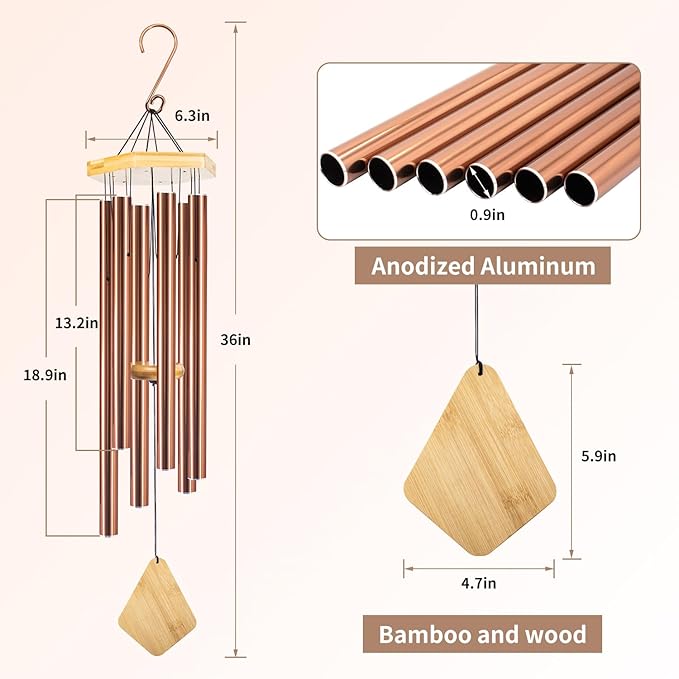 Wind Chimes Outdoor, Deep Tone Memorial Wind Chimes with Hook, Gifts for Mother's Day/Housewarming/Christmas, Patio, Garden, Yard, Home Decor, Copper