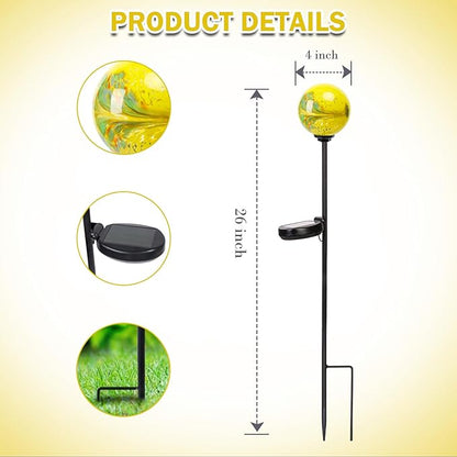 Solar Lights Outdoor Decorative Solar Outdoor Decorative Glass Ball Stakes Waterproof Garden Stake Glass LED Garden Globe Lights for Pathway Yard Lawn Decoration Yellow
