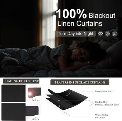 Linen Black Out Curtains 45 Inch Long 2 Panels Burg for Bedroom Windows Back Tab Heat Blocking Room Darkening Insulated Kitchen 40 Soundproof Half Block Dark Short Length Curtain Bathroom Van Garage