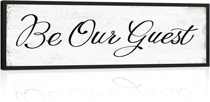 HLJ ART Be Our Guest Wall Decor: Farmhouse Bedroom Art Above Bed, 12" x 40" Framed Large Guest Room Signs, Rustic Country Decorative Plaques for Home Living Room Kitchen