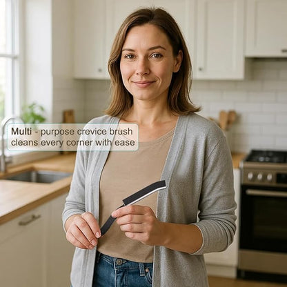[7-Pack] Hard Bristle Crevice Cleaning Brush - Grout & Gap Crevice Brush for Window Tracks, Bathroom Corners, Kitchen Sink -Ergonomic Curved Handle Protects Hands, Cleaning Products Essential