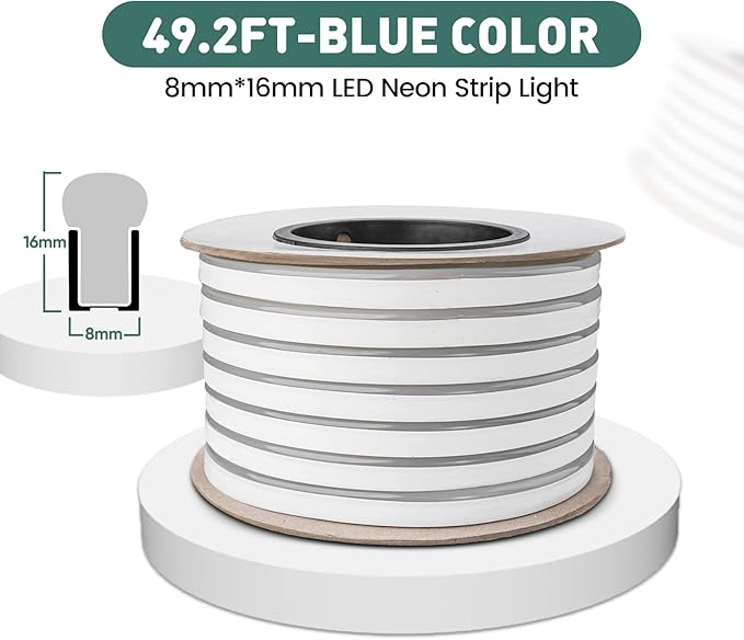 GZBtech Flexible LED Neon Rope Lights 50FT,AC 110-120V Waterproof Strip Light, 120 LEDs/M Cuttable Connectable Neon Lighting for Indoor Outdoor Home Decor/Commercial Building Use-Blue 15M