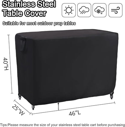 Kingling Grill Cart Cover, Waterproof Outdoor Prep Table Cover 46 Inch Stainless Steel Outdoor Patio Table Covers Rectangular for Metal Prep Cart Protection -46''L x 25''W x 40''H (Black)