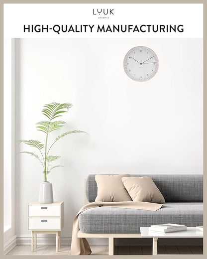 LUUK LIFESTYLE Timeless Wall Clock with Silent Movement and no Ticking, Elegant Design, for Children's Room, Living Room, Bathroom, 12”, White and Rosegold