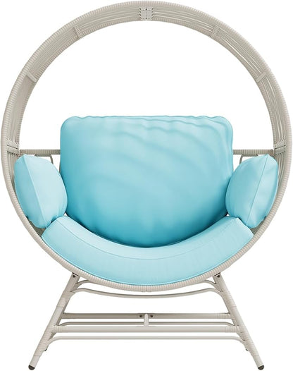 Egg Chair Outdoor Indoor, Oversized Rattan Chair with Thicken Cushion, 350LBS Capacity Wicker Patio Lounge Chair, Basket Chair for Living Room Balcony Porch Backyard, Blue