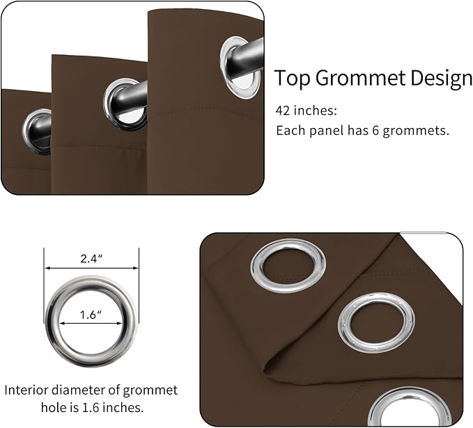 Easy-Going Blackout Curtains for Bedroom, Solid Thermal Insulated Grommet and Noise Reduction Window Drapes, Room Darkening Curtains for Living Room, 2 Panels (42 x 63 in, Brown)