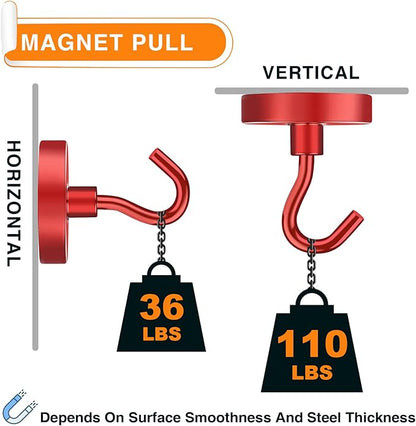 MIKEDE Strong Magnetic Hooks, 110Lbs Heavy Duty Magnetic Hooks for Cruise, Neodymium Earth Magnets with Hooks for Hanging, Super Metal Magnetic Hanger for Grill, Storage (Red,10 Pack)