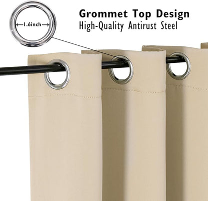 ChrisDowa Small Window Curtains 50 inches Long for Bedroom - Grommet Short Thermal Insulated Room Darkening Curtains for Kitchen (2 Panels, Biscotti Beige, 29 x 50 Inch)