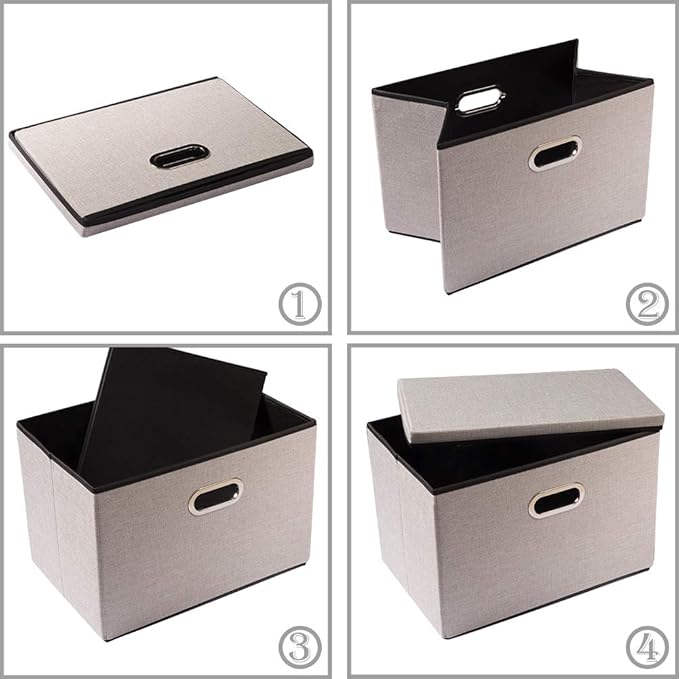 PRANDOM Extra Large Collapsible Storage Bins with Lids [5-Pack] Linen Fabric Foldable Storage Baskets Boxes Organizer Containers Cube with Cover for Bedroom Closet Office Nursery (22.8x15.75x13.8)