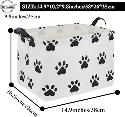 HIYAGON Dog toy Basket Dog Toy Bin Cute Toy Storage Basket Organizer Box Kids Gift Basket Empty Rectangular Room Decor for Home(Paw)