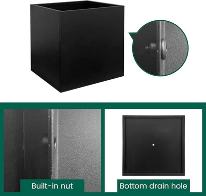 Galvanized Steel Planter Box Black Metal Planter Large Square Indoor Outdoor Planters Cube Steel Heavy Duty Flower Pot 16Inch Powder Coating Modern Commercial Residential for Patio, Deck, Yard, Garden