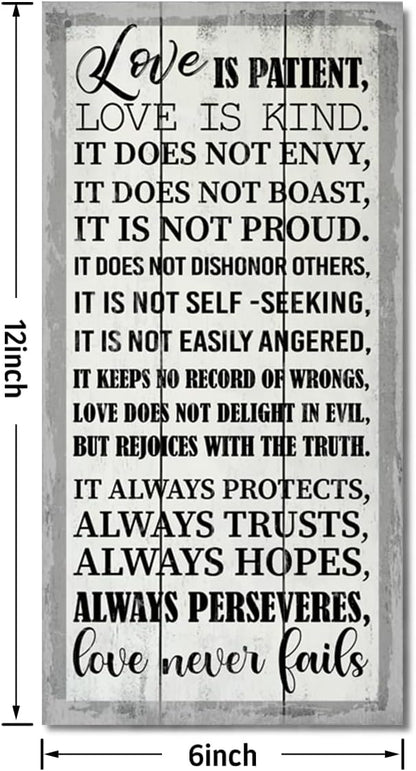 1 Corinthians 13:4-8 Inspirational Hanging Wood Decor Sign, Printed Wood Sign, Love is Patient, Love is Kind Quote, Hanging Bible Verses Woods Wall Signs, Rustic Home Decor Signs, Christian Gift J1