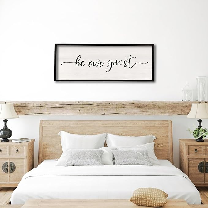 comurdyo Be Our Guest Wall Decor Sign 40”X15” Large Master Bedroom Above Bed Wall Decor Wood Framed Guest Room Sign Simple Rustic Farmhouse Over Bed Bedside Wall Art (Black)