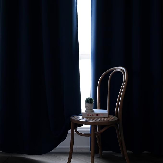 Blackout Curtains 84 Inch Length for Bedroom, Thermal Insulated Blackout Curtains 2 Panels Set, Solid Grommet Privacy Room Darkening Drapes for Living Room Windows(W52 x L84, Navy Blue)