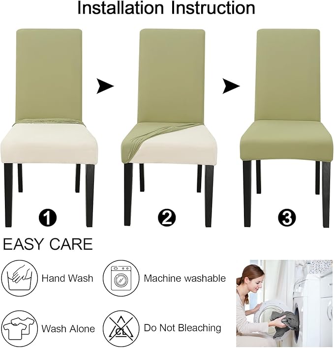 JQinHome Sage Green Chair Covers for Dining Room Set of 4, High Stretch Removable Washable Parsons Chair Slipcover for Home Party Hotel Wedding Ceremony (4PCS,Sage Green)