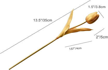 Mandy's Artificial Tulips 12 Stems Fully Gold PU Faux Flowers for Wedding Home Decor 13.5 Inch