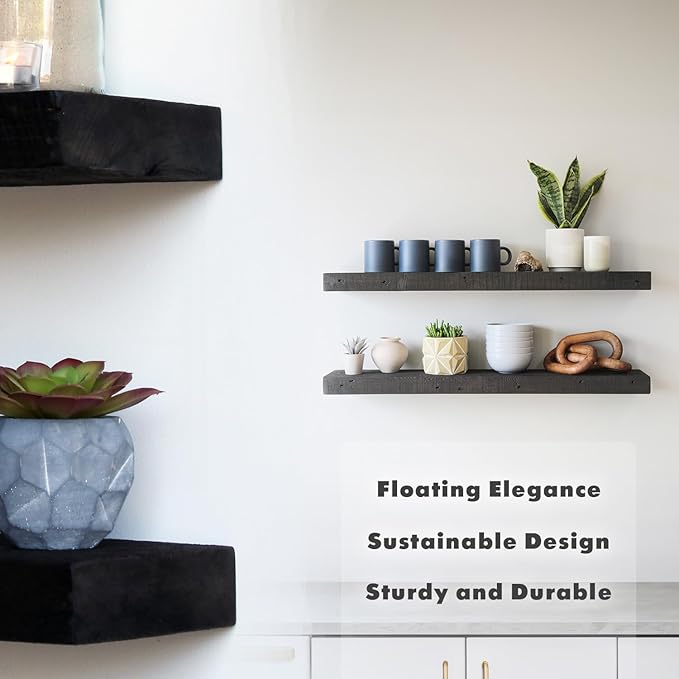 Urban Legacy Reclaimed Barnwood Planks | Floating Shelves for Wall w/Flush Mount Shelf Bracket Set Included | Set of 2 (Coffee Bean, 36"x 4.5"x 2")