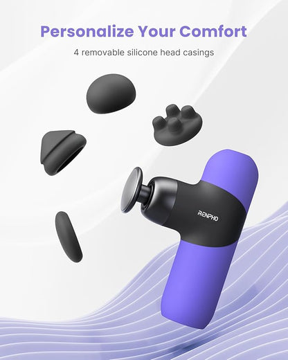 RENPHO Mini Thermal Massage Gun with Heat, Portable Deep Tissue Percussion Massager, Color Silicone Sleeves Travel Size with Carry Case, Purple