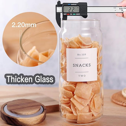 3 Set Glass Pantry Storage Jars with Acacia Airtight Lid - 35oz Thicken Glass Kitchen Canisters with 132 Pantry Labels - Clear Food Storage Containers with Wood Lid for Tea,Sugar,Cookie,Pasta