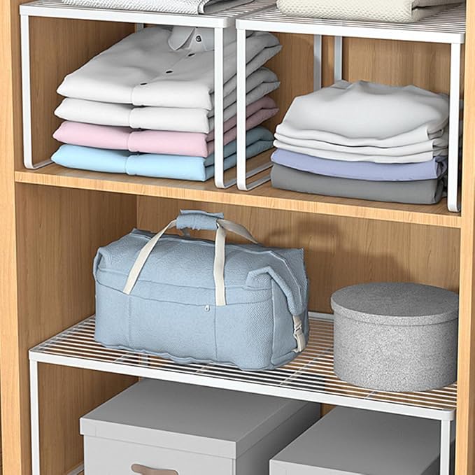 Kitchen Cabinet Storage Shelf Stackable Wire Spice Rack Organizer Heavy Duty Space Saver for Bathroom Bedroom Closet Laundry Room Office Countertop - White, Pack 1