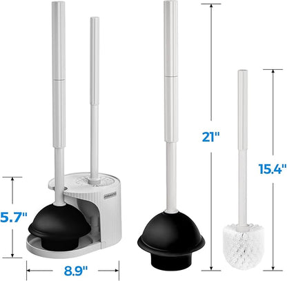 2Pack 2 in 1 Toilet Brush and Plunger Set, Extended Handle Plunger，Toilet Bowl Brush Plunger Set,Bathroom Cleaning Tools ，Toilet Brush Plunger Combo，Cleaning Supplies（Cream Grey）