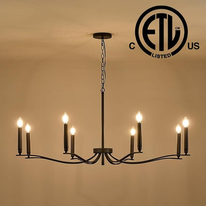 Black Chandelier, Modern Dining Room Light Fixture 8 Light Candle Chandelier Over Table 44in Metal Chandeliers Lighting for Living Room Entry Master Bedroom Bathtub Kitchen