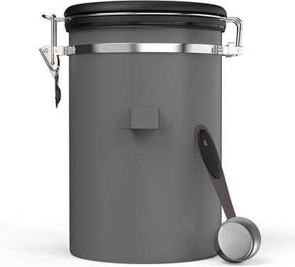 HAIOOU Large Coffee Canister, 38OZ Oversized Stainless Steel Coffee Bean Storage Container with Date Tracker, Measuring Scoop, CO2 Releasing Valves for Beans, Grounds and more - Gray