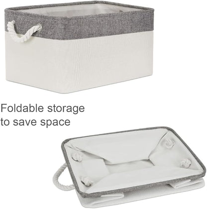 Organization and Storage Basket for Organizing - Large 4 Pack 16x12x8 inch Fabric Storage Cube Collapsible Baskets for Shelves, Storage Bins for Cloth Books (Grey & White)