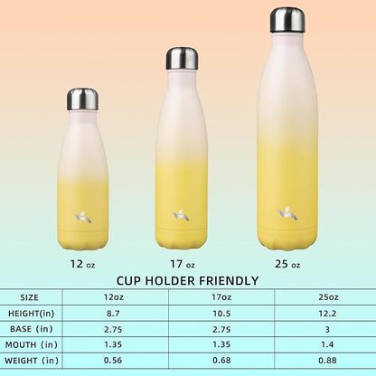 Insulated Water Bottles,12 oz Double Wall Stainless Steel Vacumm Metal Flask for Sports Travel,Lemon