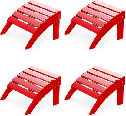 GREENVINES Adirondack-Ottoman | Set of 4 | HDPE Plastic | Outdoor Footrest | All Weather | Foot Rest | Foot Stool | Red | for Adirondack Chair | for Patio Backyard Pool