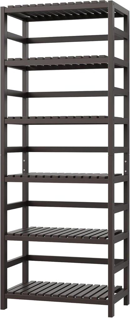 FOTOSOK 6-Tier Bamboo Shelf, Bamboo Bookcase with Adjustable Shelves, Free Standing Storage Shelf Unit, Plant Flower Stand for Kitchen, Bathroom, Home Office, Vintage