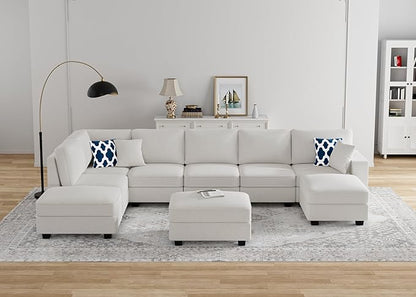 L Lengend Vansen Modular Sectional Sofa U Shaped Couch with Ottoman Modern Reversible Corner Sectional Couch for Living Room (Cream, U Shaped Sofa-4)